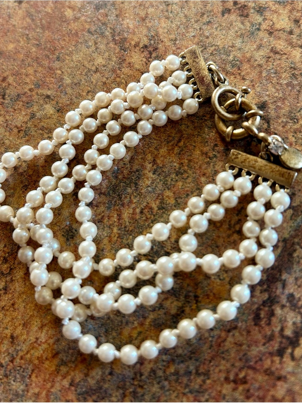J. Crew Multi-Strand Pearl Bracelet in Cream and Gold